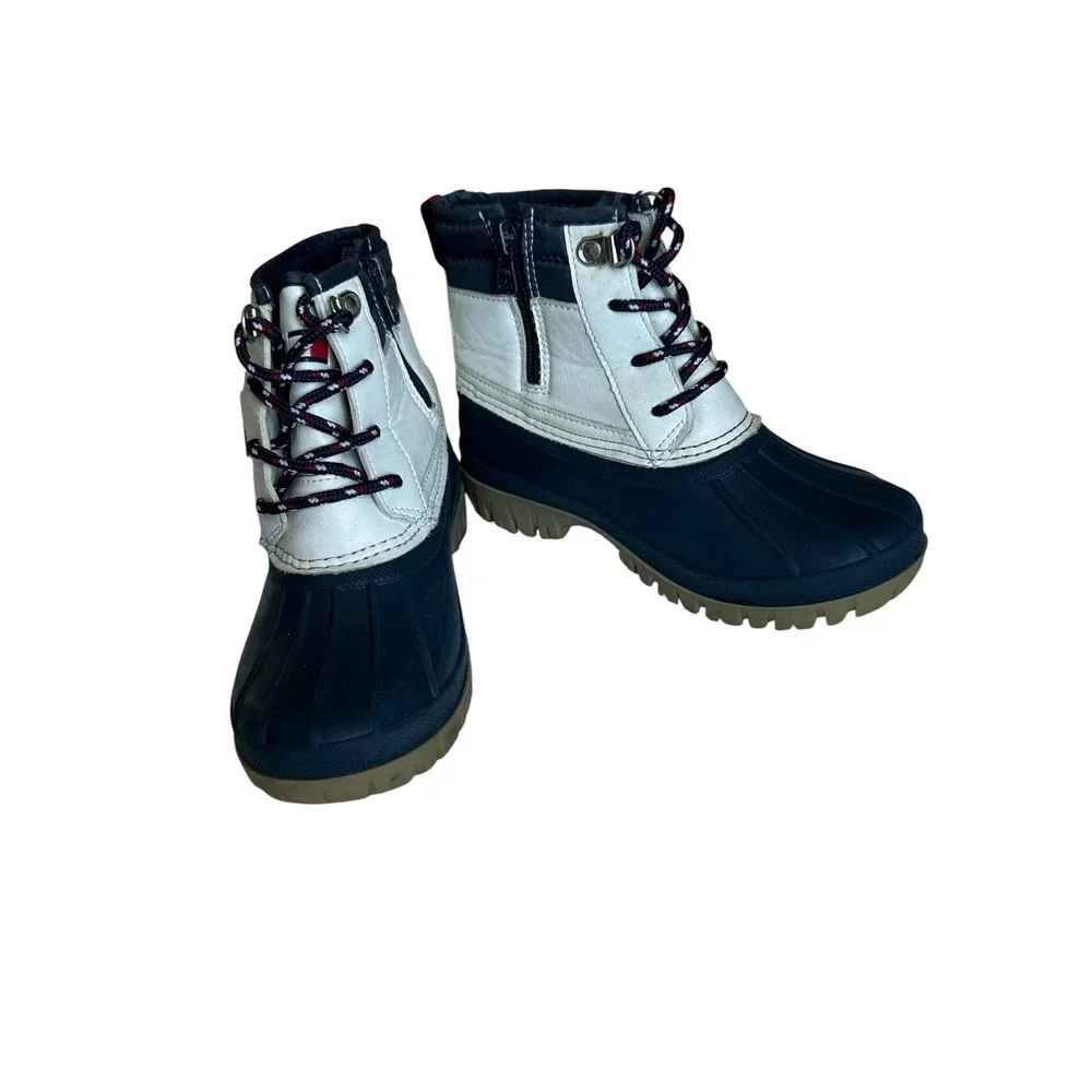 Tommy Hilfiger Kids Navy White Duck Boots Size 13 Zip Up Winter Snow Shoes